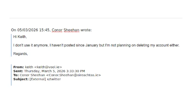 Labour TD Conor Sheehan no longer using X