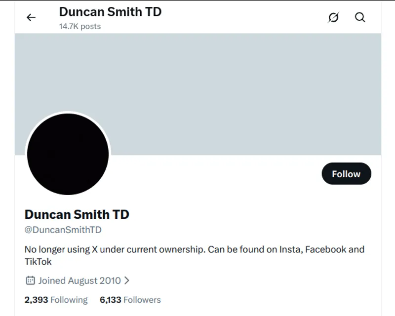 Labour's Duncan Smith leaves X