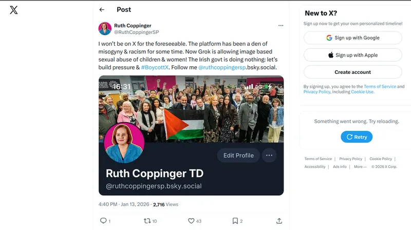 Dublin West TD Ruth Coppinger stops using X