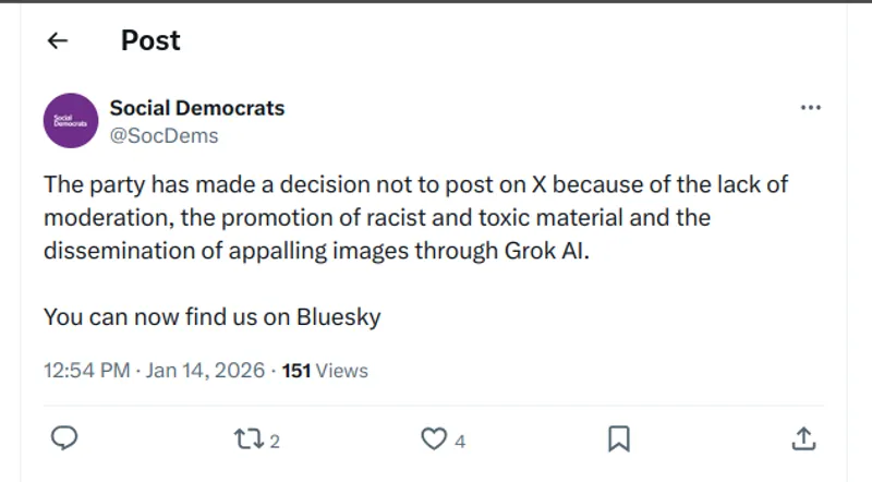 The Social Democrats become the 2nd Irish party to leave X