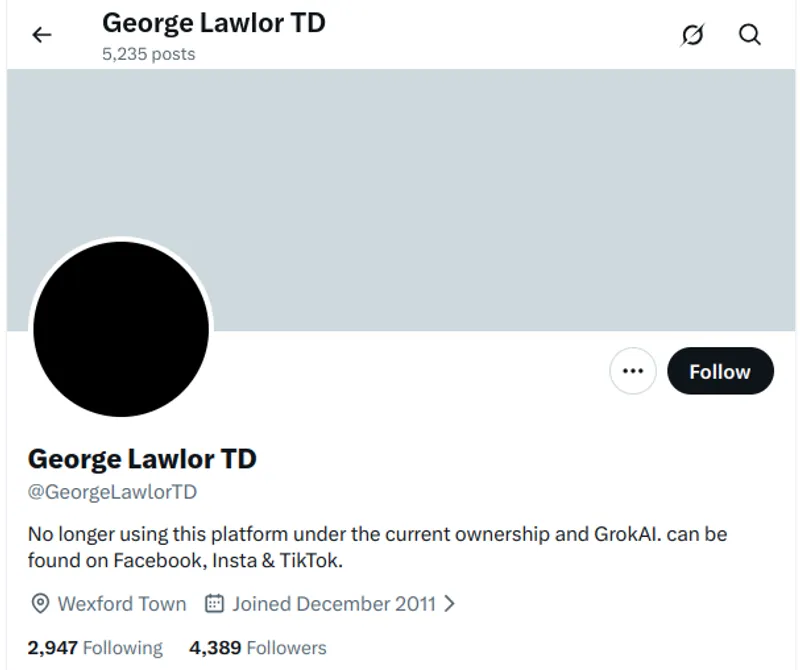 Labour TD George Lawlor no longer using X